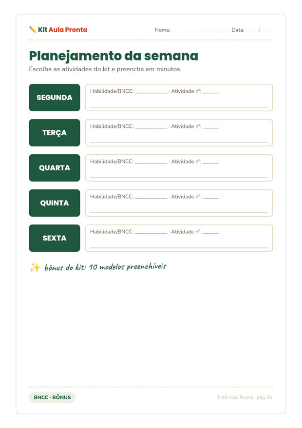 Planejamento semanal preenchível (bônus)